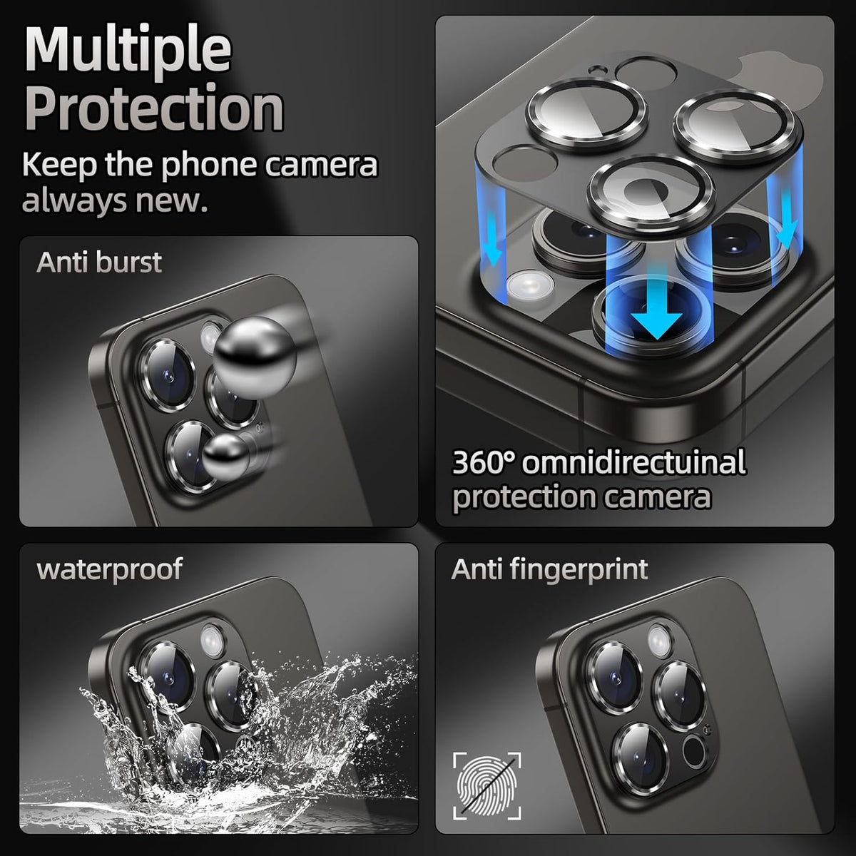 Korecase iPhone 15 Pro Max/Pro Camera Lens Protector, 9H Tempered Glass, Aluminum Alloy, Drop Protection, Anti-Scratch.