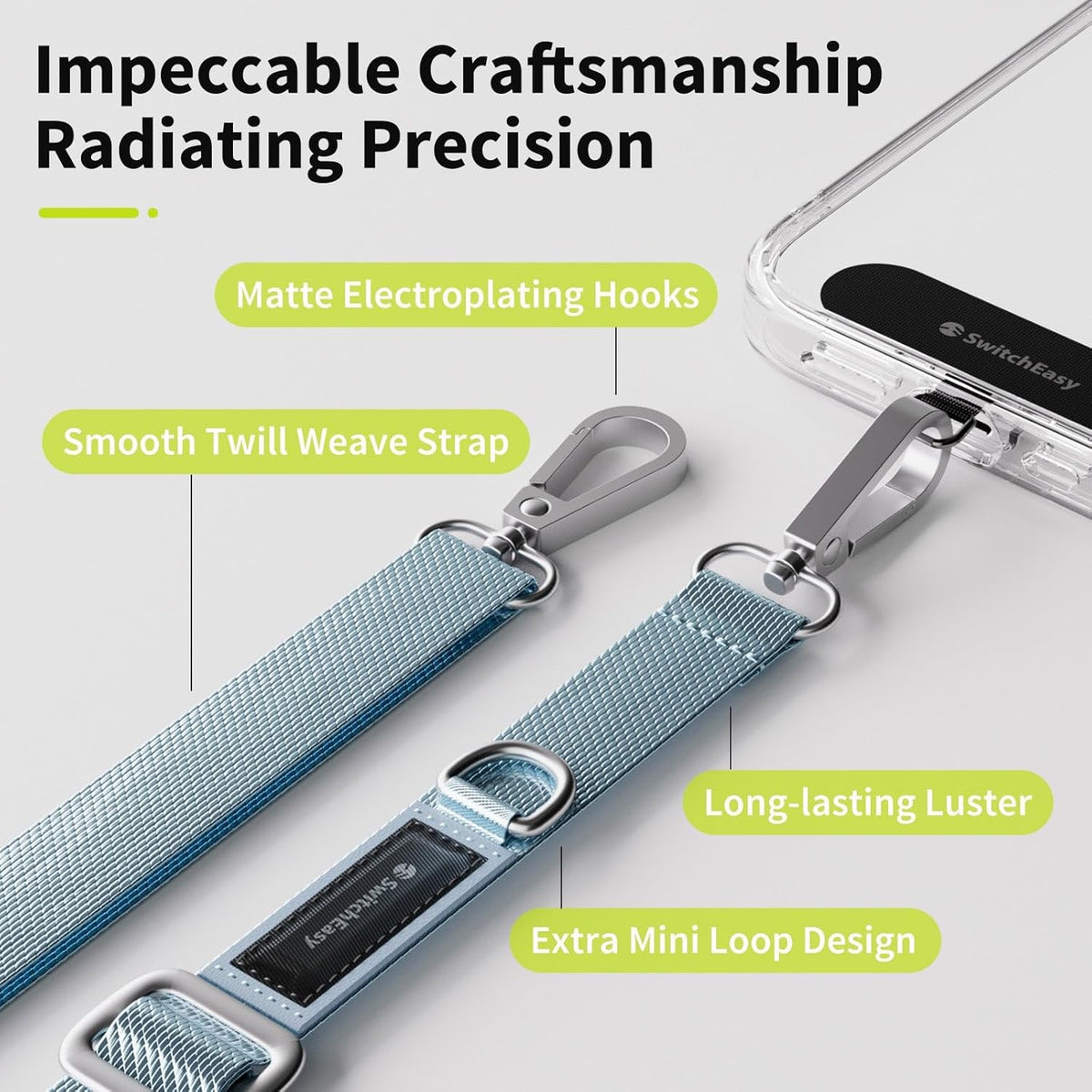 SWITCHEASY 20mm Adjustable Crossbody Phone Strap Compatible with Most Phones, Anti-Theft & Ant-Drop, Hands Free for Phone Lanyard Crossbody with Strap Card Phone Tether Tab - EasyStrap (Aquamarine)