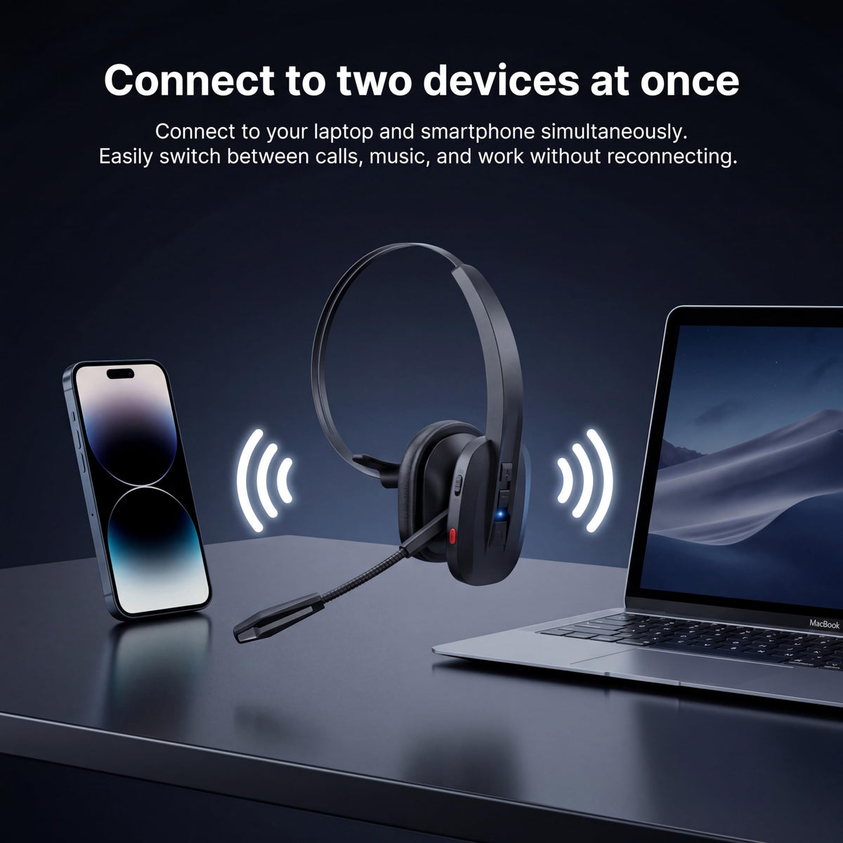 SINWE Trucker Bluetooth Headset, Wireless Headset with Dual Mic Noise Cancelling, All-Day Talk Time Mute Button Bluetooth Headsets Multipoint