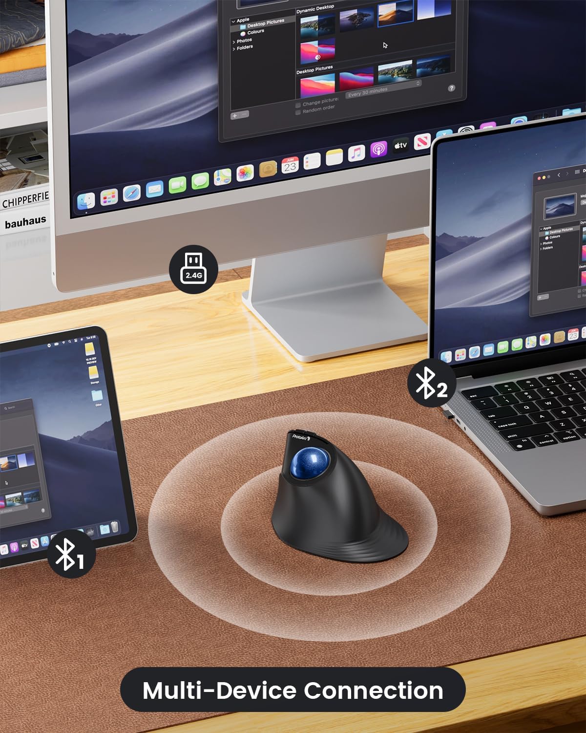 ProtoArc Vertical Wireless Trackball Mouse, EM05 NL Bluetooth Ergonomic Rollerball Mouse Rechargeable Computer Laptop Thumb Mice, 3 Device Connection, Compatible with iPad, Mac, Windows, PC-Blue