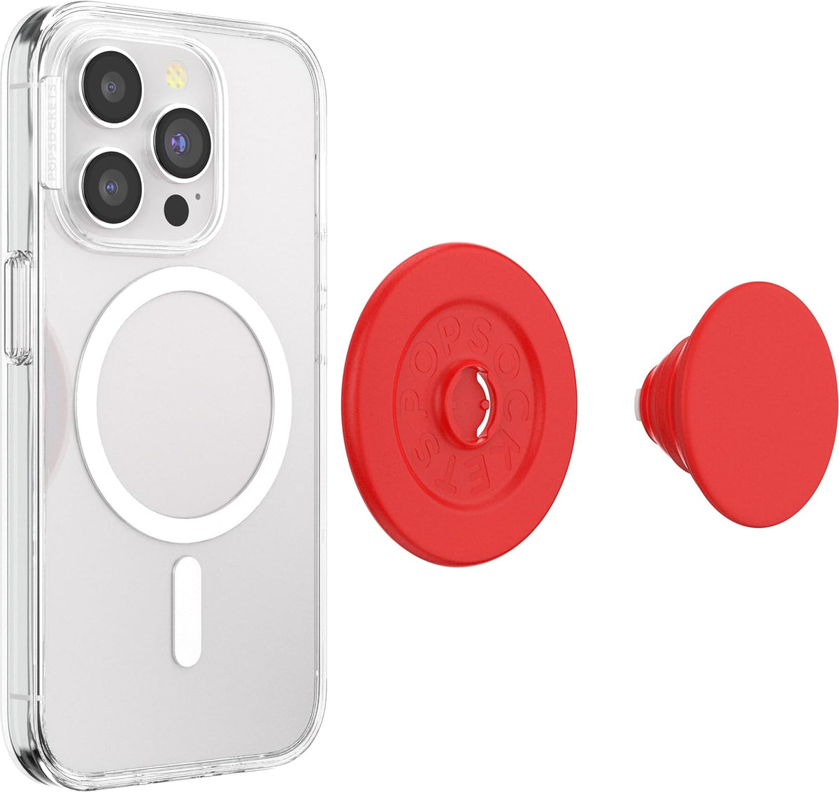 PopSockets Round Phone Grip Compatible with MagSafe, Adapter Ring Included, Wireless Charging Compatible - Basic Rosso
