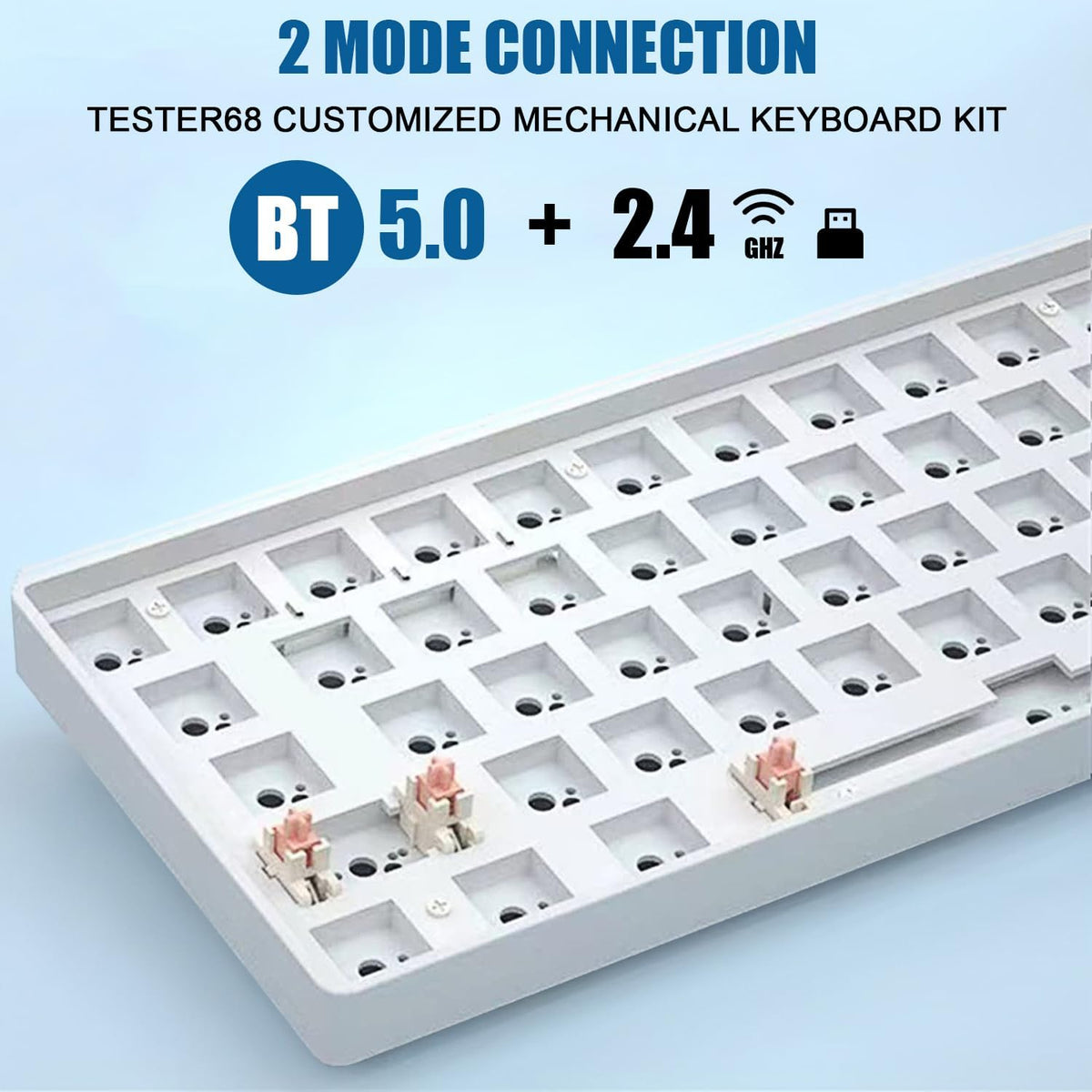 FKZ TESTER68 65% Mechanical Keyboard Kit, Wireless Bluetooth 5.0/2.4G Receiver Modes, Hotswap Switch Socket (White)