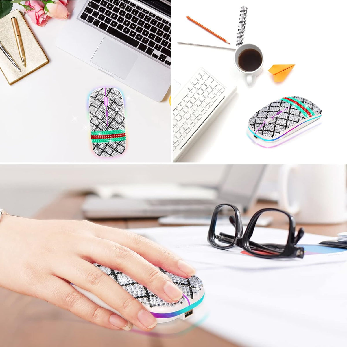 Wireless Mouse, 2.4Ghz Optical Silent Mice with RGB Colorful Luminous, Dual Mode for Computer/Win/Mac/Linux