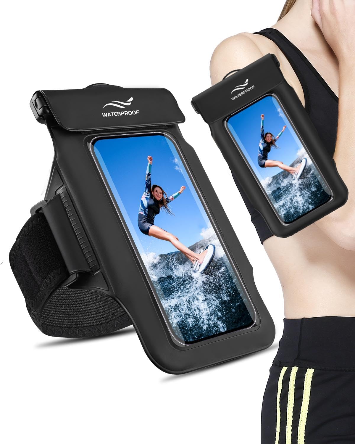 2-in-1 Underwater Waterproof Phone Pouch &Phone Armband for Phones up to 6.7", IPX8 Floating Water Proof Phone Case with Detachable Strap, Dry Bags Waterproof, Beach Vacation Essentials