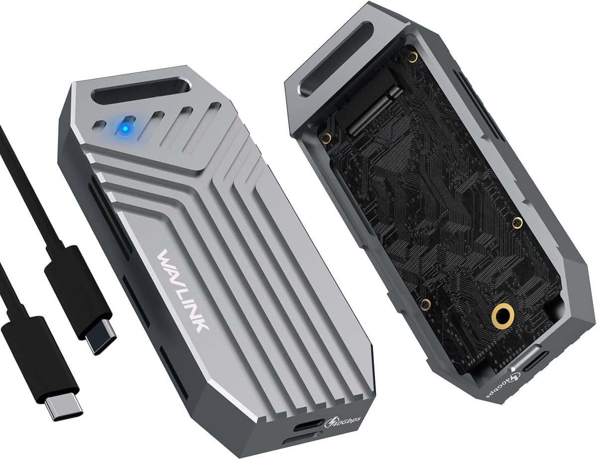 WAVLINK 40Gbps PCIe NVMe SSD Enclosure, USB4 External M.2 NVMe SSD Enclosure, for B+M/M-Key PCIe SSD 2280 Size, Tool-Free Installation, Compatible with Thunderbolt 4/3/USB4/USB C, SSD Not Include