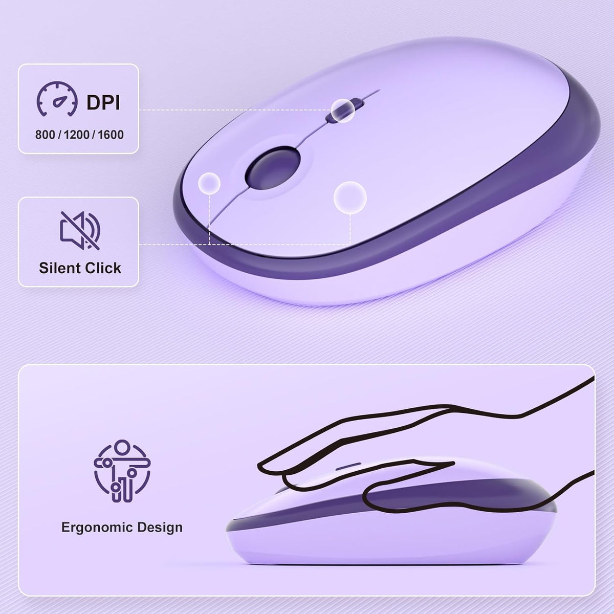 KNOWSQT Wireless Keyboard and Mouse Combo - Lovely Violet Rainbow Full-Sized Typewriter Colorful Keyboards, Round Keycap USB Plug Play Retro Cute Keyboards for Windows, Laptop, PC, Desktop, Computer