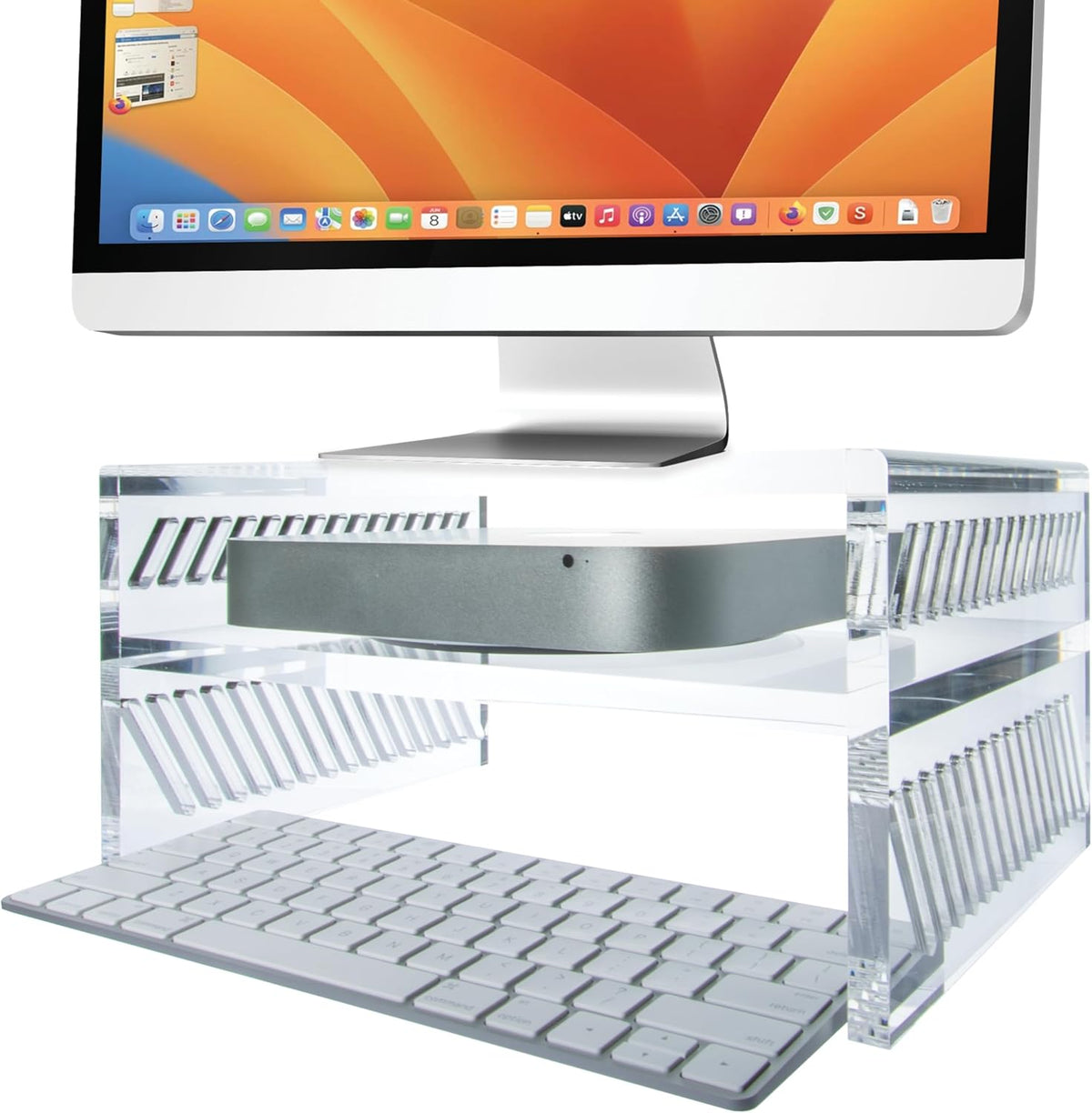 DuraClear Mac Mini Monitor Stand - Acrylic Riser with Storage Shelf for Mac Mini, Hard Drives, and Other Devices