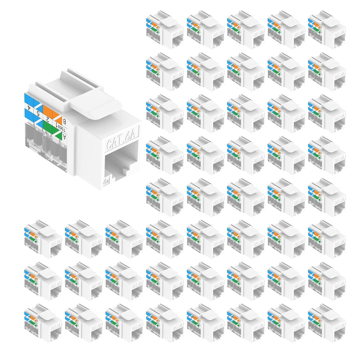 VCE Cat6A RJ45 Keystone Jacks UL Listed 50-Pack, 110-Type UTP Modular Ethernet Jacks Insert 10Gbps, Bundle with Keystone Punch Down Stand and Wire Stripper Cutter