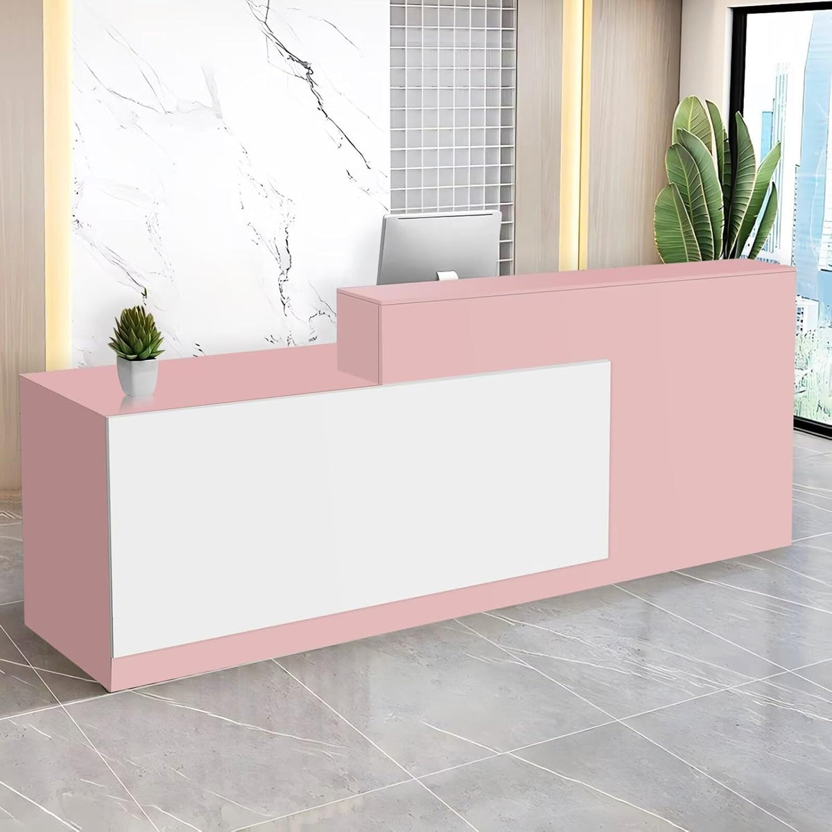 Reception Desk with Counter Modern Checkout Counter with Lockable Drawer Keyboard Tray Receptionist Desk for Office Salon Reception Table T Left 51inch/130cm
