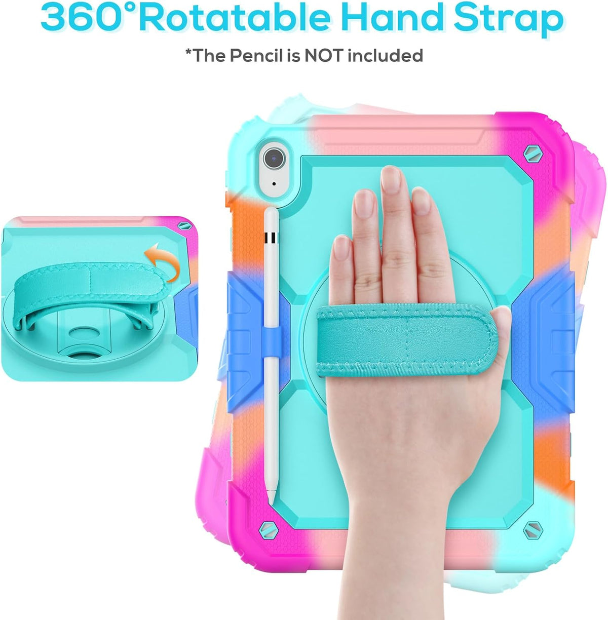 BLOSOMEET iPad Case for 11th/10th Generation 11''/10.9'' with Tempered Glass Screen Protector, Full Body Dropproof iPad Cover 2025/2022 with Stand Pen Holder & Hand Shoulder Strap, Turquoise