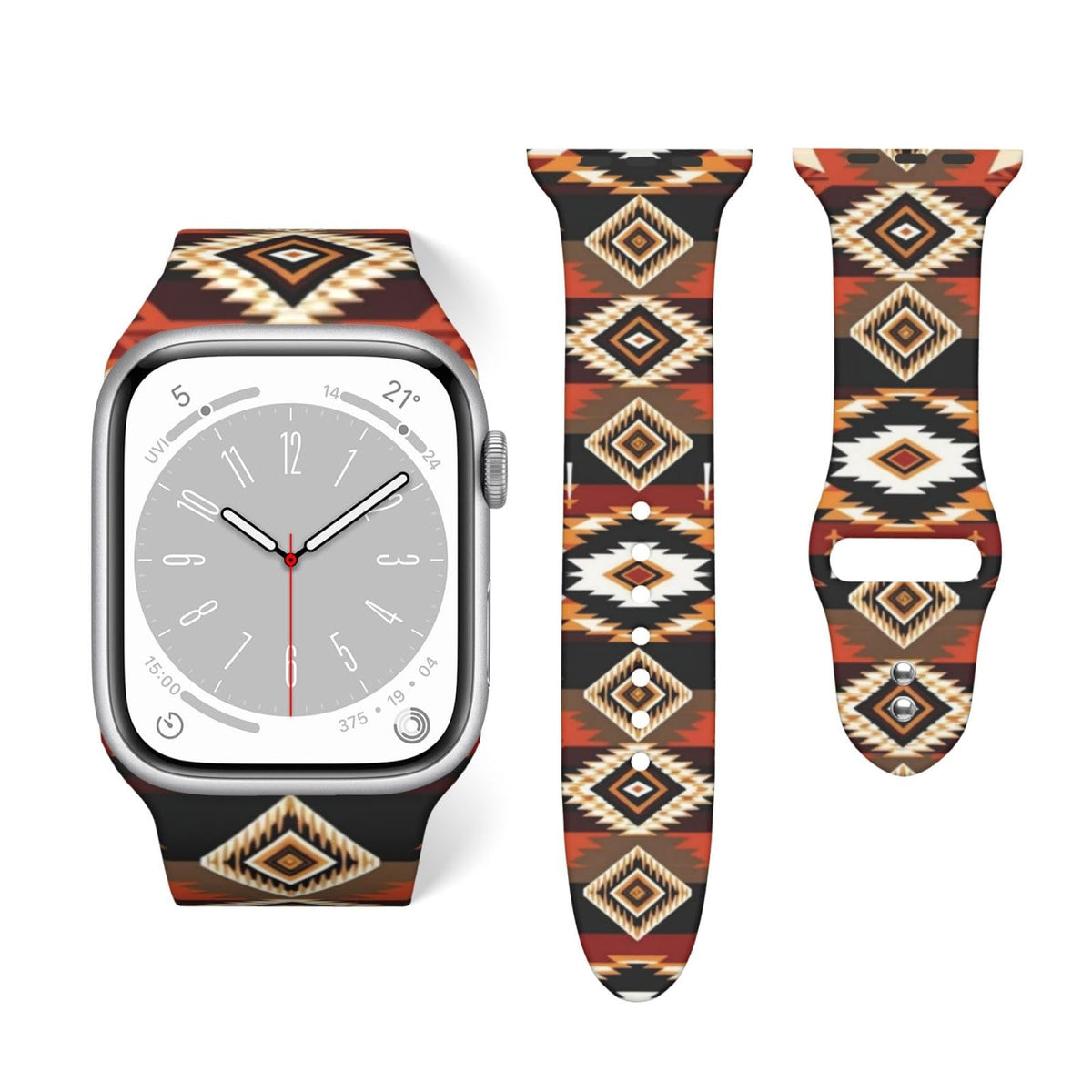Silicone Replacement Bands Compatible With Apple Watch Ethnic Aztec Indiana Western Southwest Retro Vintage Pattern, Adjustable