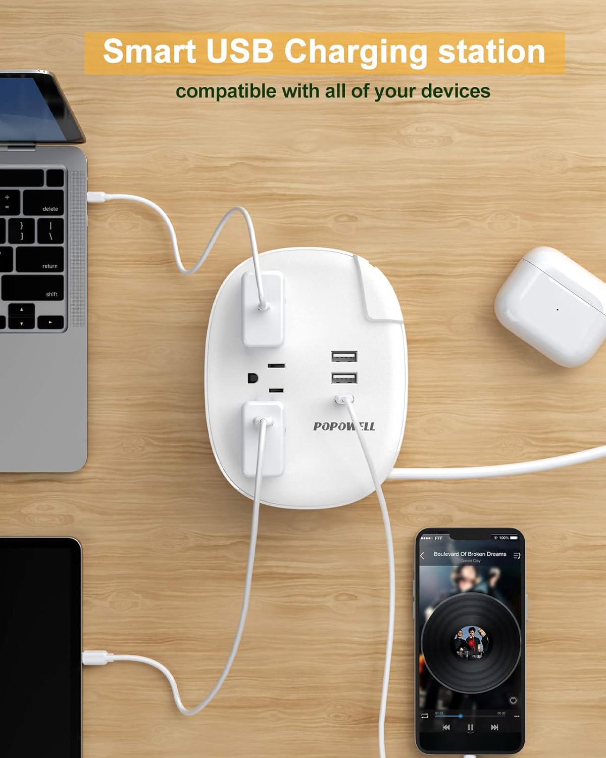 European Travel Plug Adapter with USB C, US to EU Plug Adaptor 3 USB Ports (15.5 W), Type E European Power Strip 3