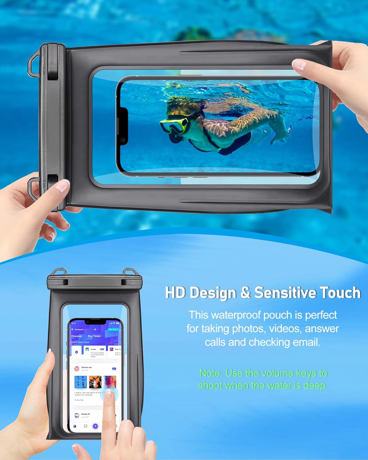 Large Waterproof Phone Pouch Universal Phone Waterproof Case for Phone IPX8 Water Proof Dry Bag with Wide Lanyard Large Capacity Waterproof Bag for Swimming Rafting