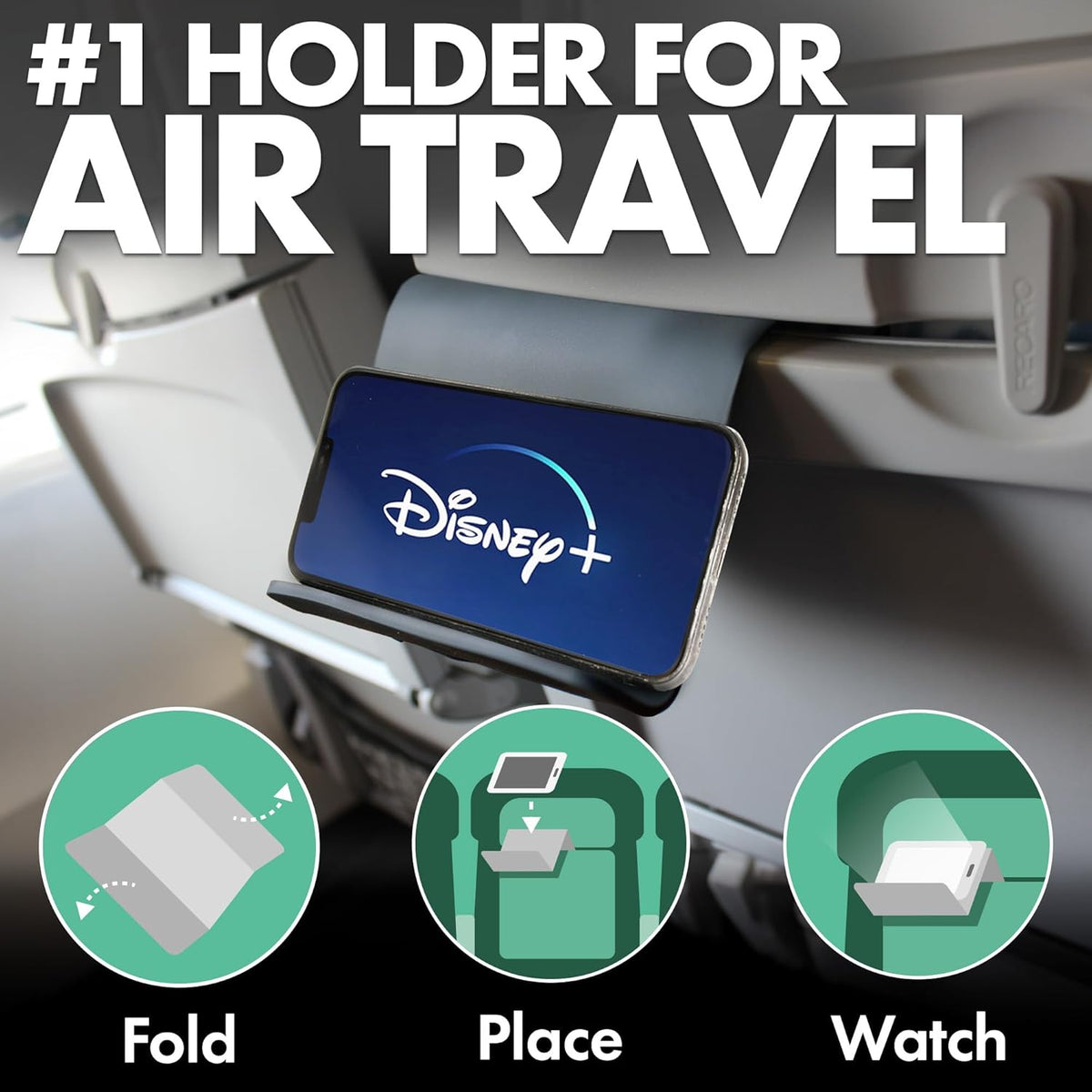 Folden Airplane Phone Holder, Flexible Tablet and Cell Phone Holder, Folding Cellphone Stand for Desk, Bed, Office, Treadmill - Airplane Accessories Long Flight Travel - Plane Essentials (Silicone)