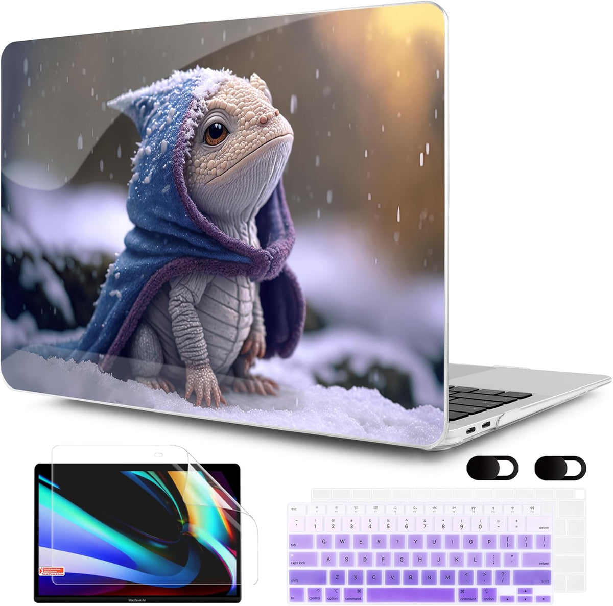 MEEgoodo for MacBook Air 13 inch Case 2021 2020 2019 2018 Released A2337 M1 A2179 A1932 with Touch ID, Plastic Hard Shell & Keyboard Cover Compatible with MacBook Air Case 13.3, Cute Dragon Cub