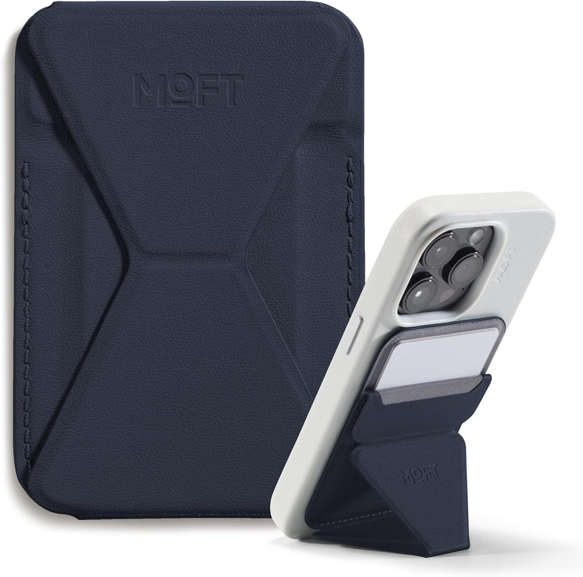 MOFT Magnetic Wallet Stand Compatible with iPhone 16/15/14/13/12 Series, Angle Adjustment & Magsafe Compatible MOVAS Phone Stand,Navy Blue