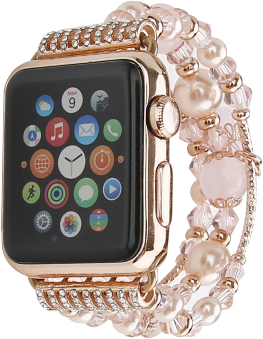 GEMEK Compatible Apple Watch Band 38/40/41mm, Rose Gold Women Pearl Bracelet Strap (Pink)