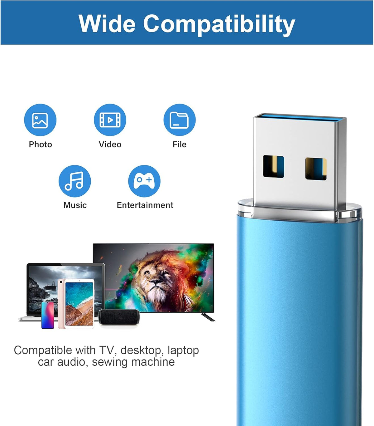 TOPESEL 2 Pack 64GB USB 3.0 Flash Drive High Speed Thumb Drive Memory Stick Jump Zip Drive for PC laptops, Tablets, TVs, Car Audio, Blue
