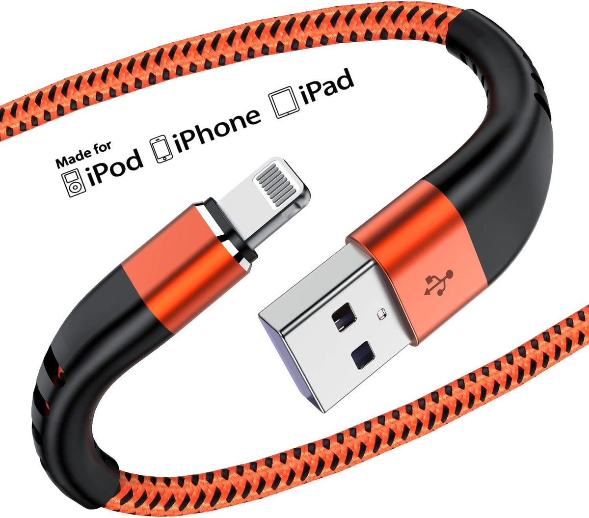 Essri 1FT iPhone Charger Cord 2Pack, [MFI Certified] USB to Lightning Cable, Nylon Braided Long Charging Cable - Orange