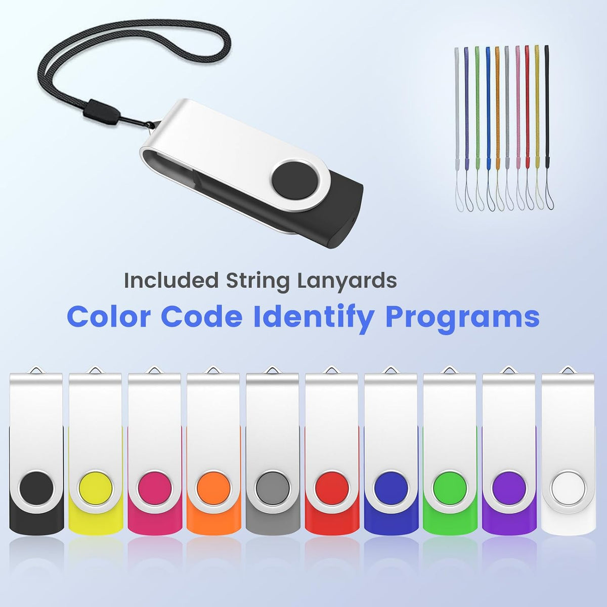 ABLAZE Flash Drives 1GB 20 Pack, USB 2.0 Thumb Drive Bulk with Lanyards Swivel Memory Stick U Disk 1GB Pendrive USB Pack (Mixcolors)