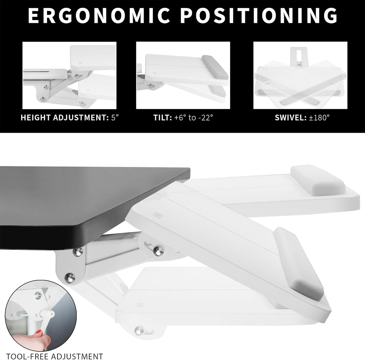 VIVO Adjustable 25 x 10 inch Computer Keyboard and Mouse Platform Tray Ergonomic Under Table Desk Mount Drawer Underdesk Shelf, White, MOUNT-KB03W