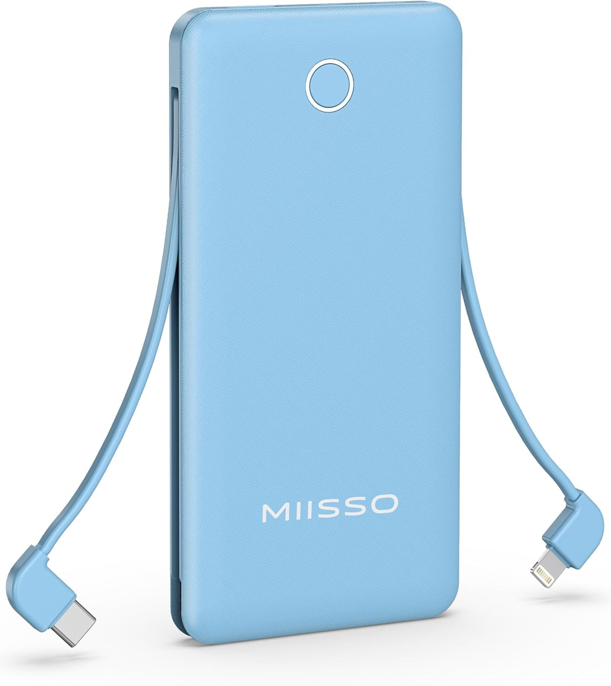 10000mAh Slim Portable Charger with Built in Cable, Power Bank Travel Charger External Battery Pack for Phone, 3 Output USB Type C Cord Clutch Charger Compatible with iPhone, Blue