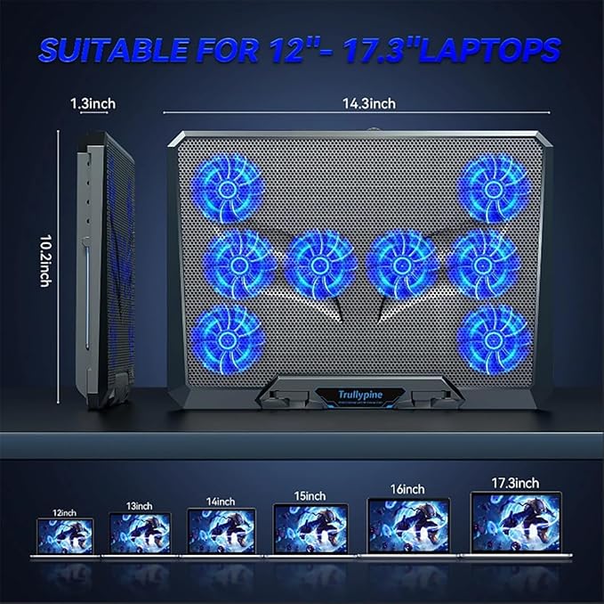 Laptop Cooling pad for Dell Latitude E7250 Gaming laptops Laptop Cooler with 8 Fans Adjustable Speed 5-Level Height Adjustment Mute SilentBuilt-in Phone Stand