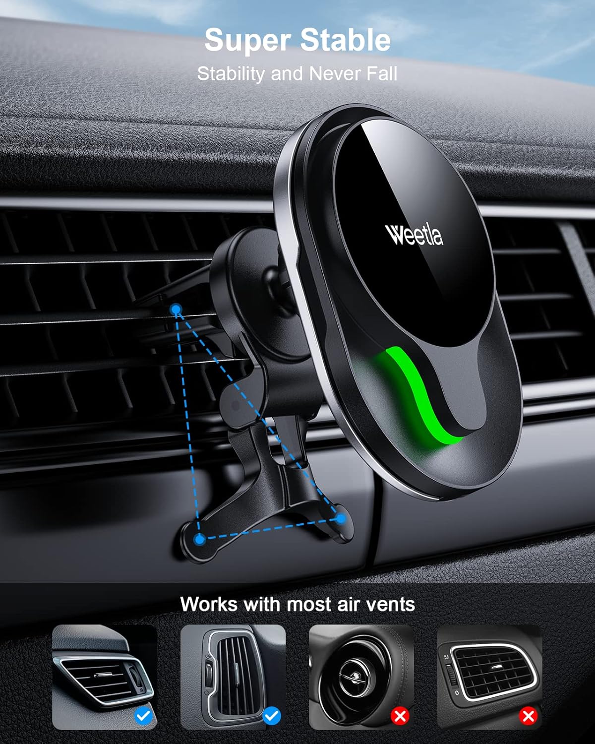 iPhone MagSafe Car Mount Charger by weetla, Magnetic Wireless Charger for Air Vent, Compatible with iPhone 14/13/12