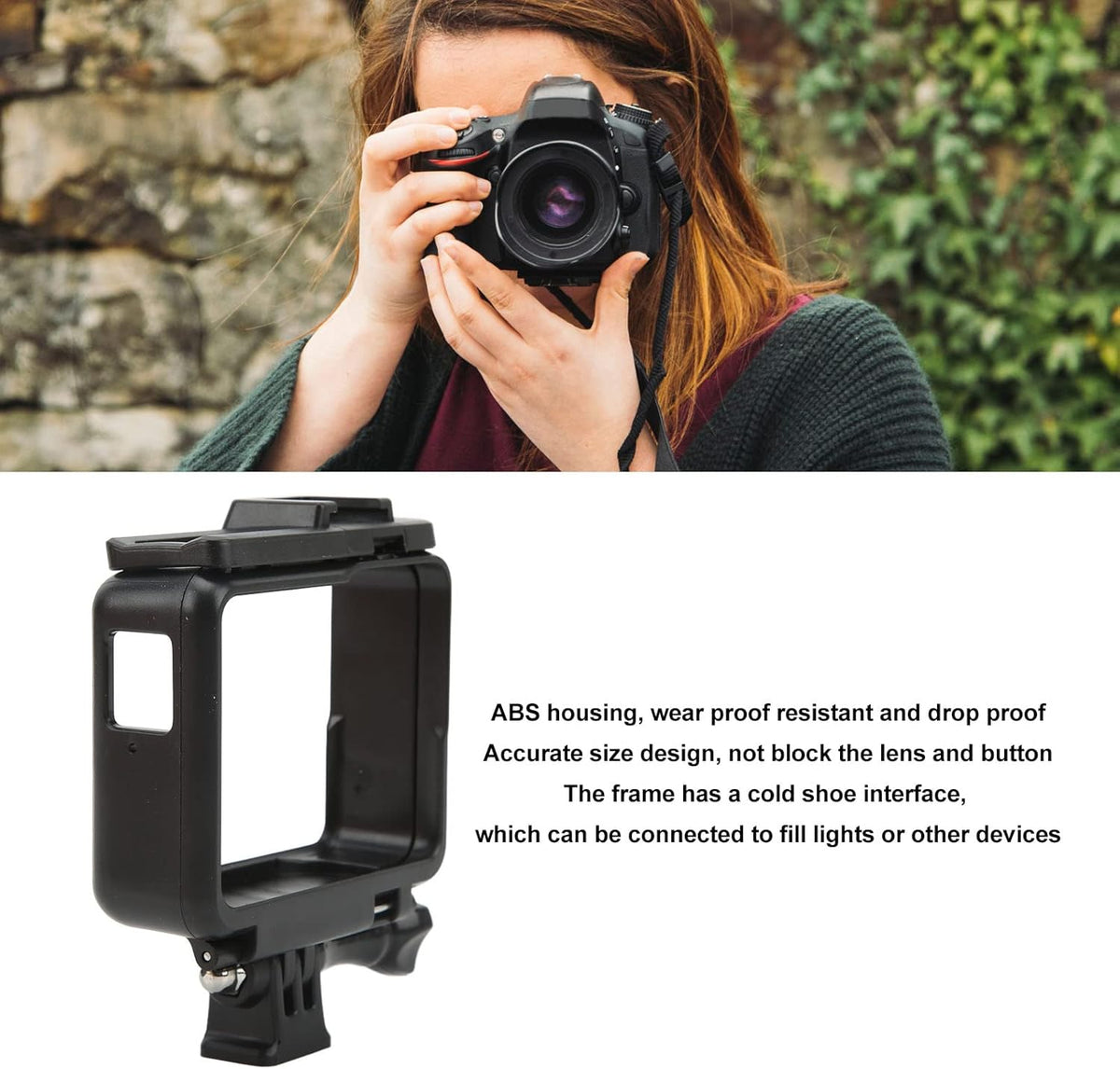 Fydun ABS Action Camera Housing Frame Case for Insta360 One R RS with Cold Shoe Bracket Accessories