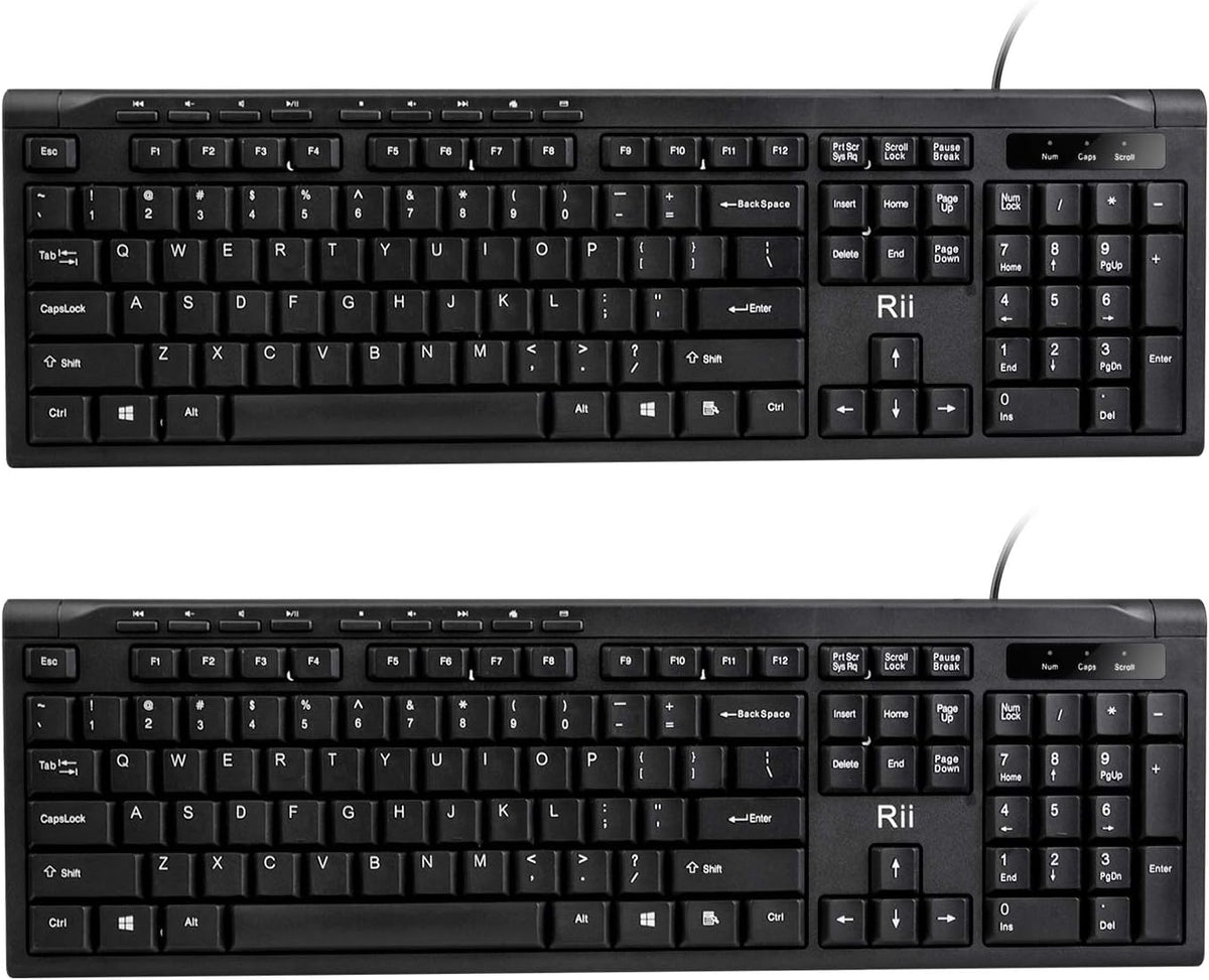 Rii RK907 Ultra-Slim Compact USB Wired Keyboard for Mac and PC,Windows 10/8 / 7 / Vista/XP (Black) (2PCS)