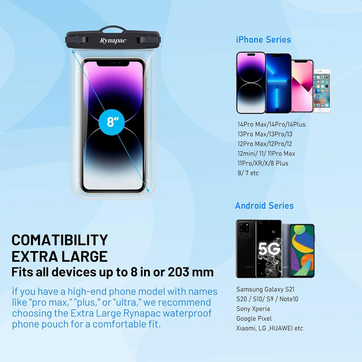 Waterproof Phone Pouch Bag - 8.5in Water Proof Cell Phone Case for Beach Travel Must Haves, Waterproof Phone Holder with Lanyard for iPhone 16 15 Pro Max Galaxy S24 S23 Ultra Pixel,Cruise Essentials