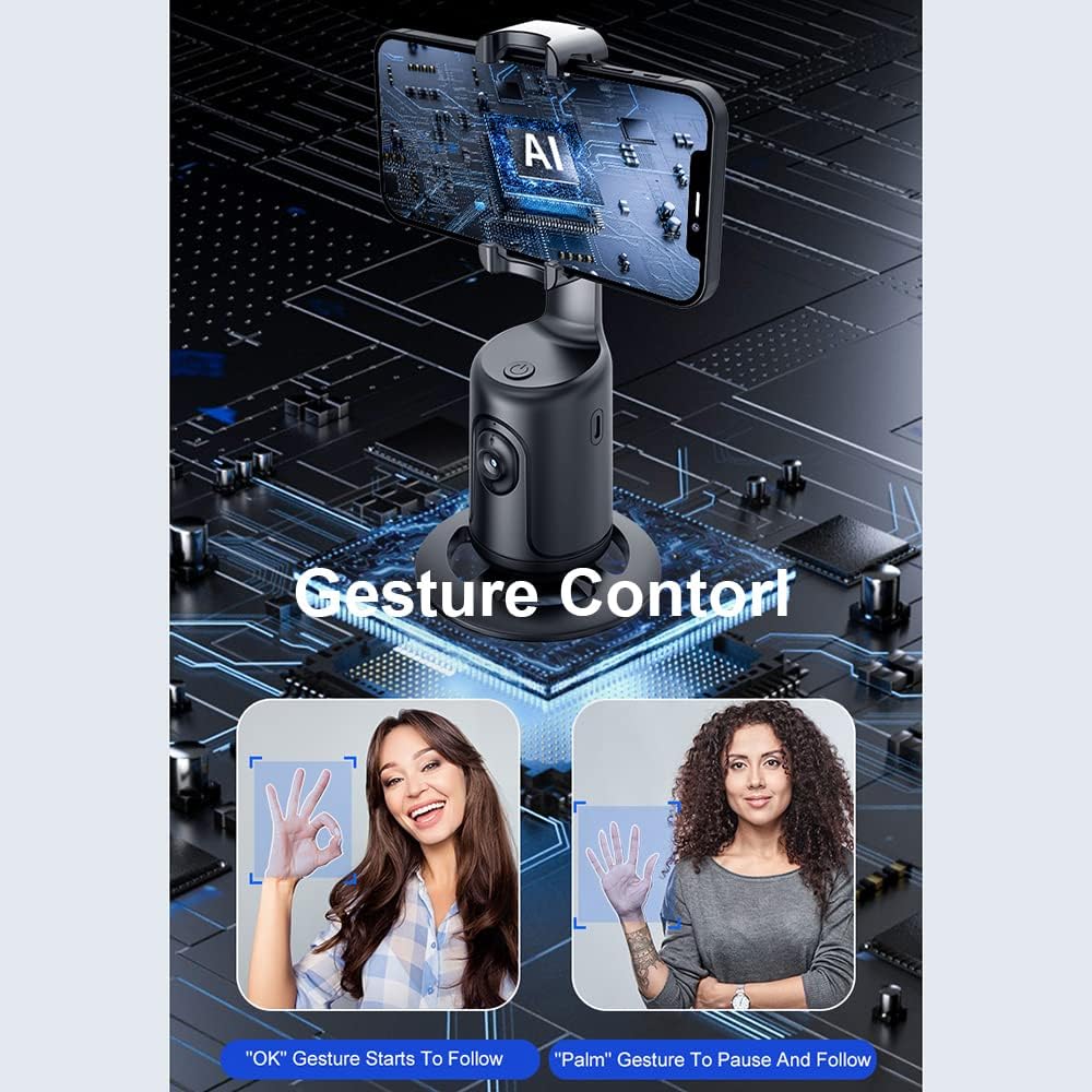 Auto Face Tracking Tripod, 360° Rotation Auto Tracking Phone Holder, Adjustable Lens Stable Base for Vlogs & Video Chats