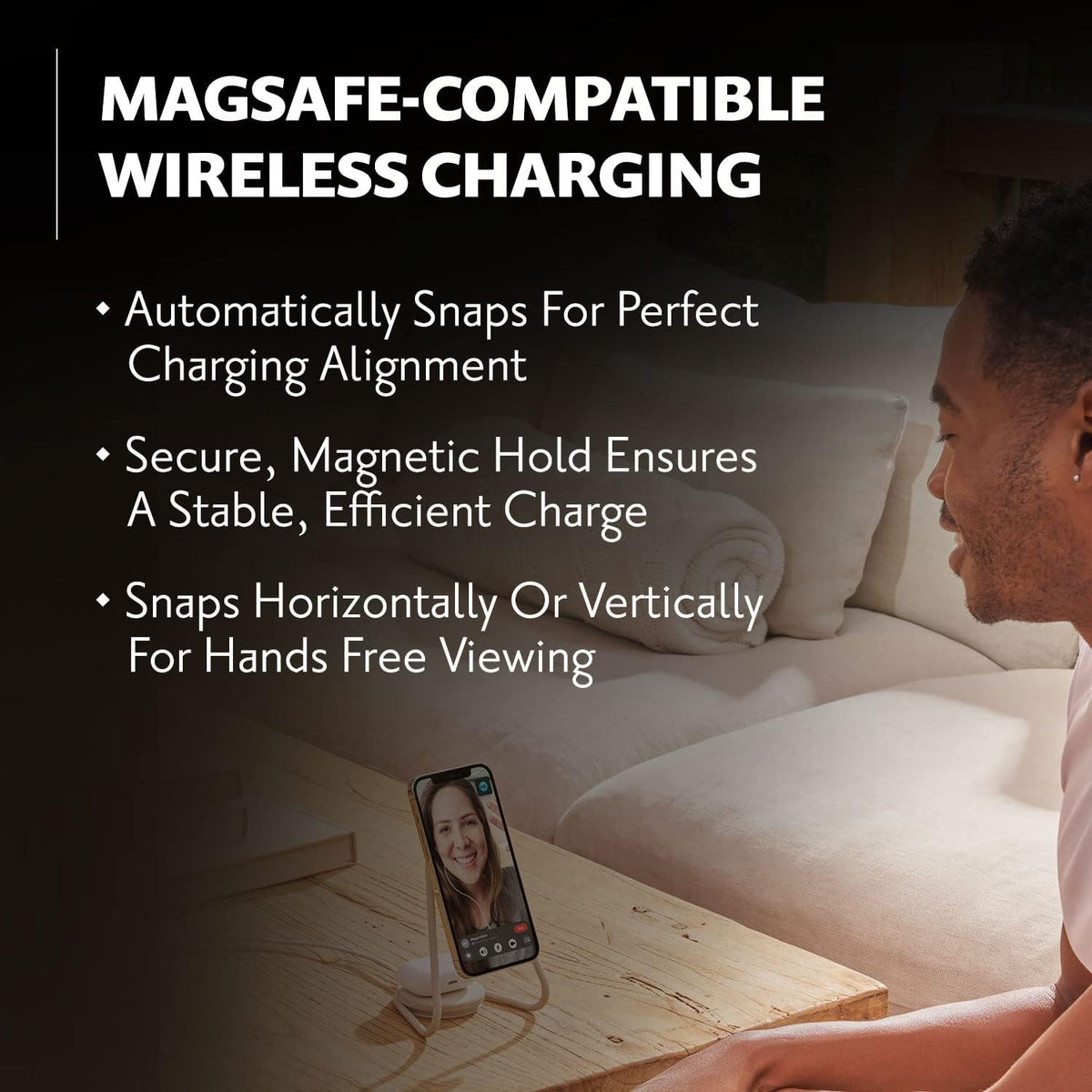 COURANT MAG:2 Wireless Charging Stand - Belgian Linen, 2 in 1 Multi-Device Charger - Magnetic Stand for MagSafe iPhones 16, 15, 14, 13, 12 with Charging Base for AirPod Cases, (Camel)