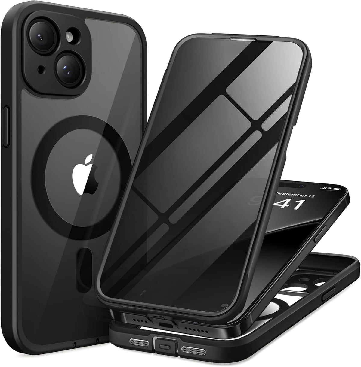 Magnetic for iPhone 15 Plus Case, Compatible with MagSafe, Built-in Privacy Screen Protector and Camera Protection, Anti Spy Full Body Dustproof Shockproof Hard Phone Case 6.7", Black