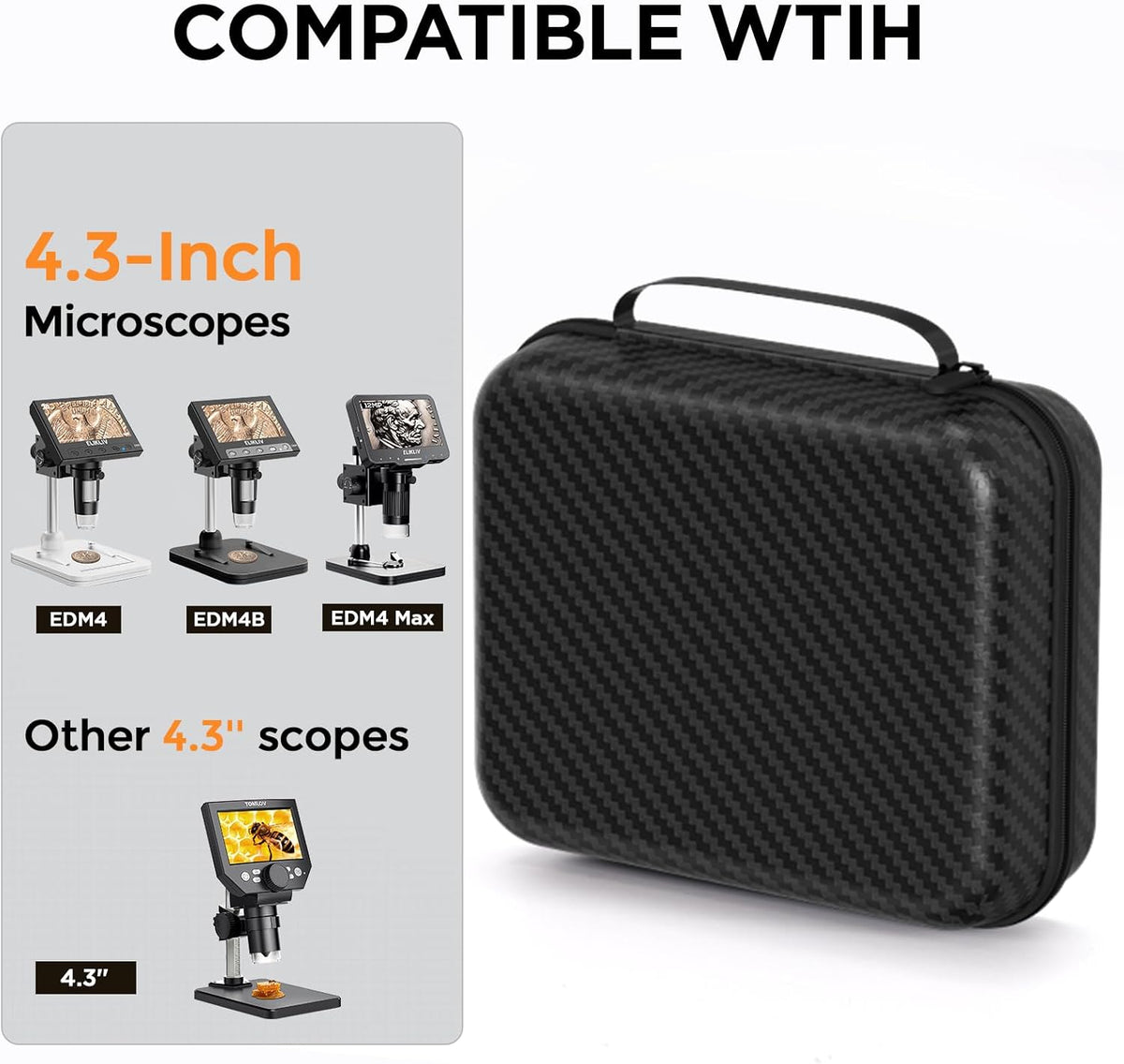 Elikliv Microscope Case for 4.3'' Binoculars, Compatible with EDM4, EDM4B, and 4.3'' LCD Digital Microscopes