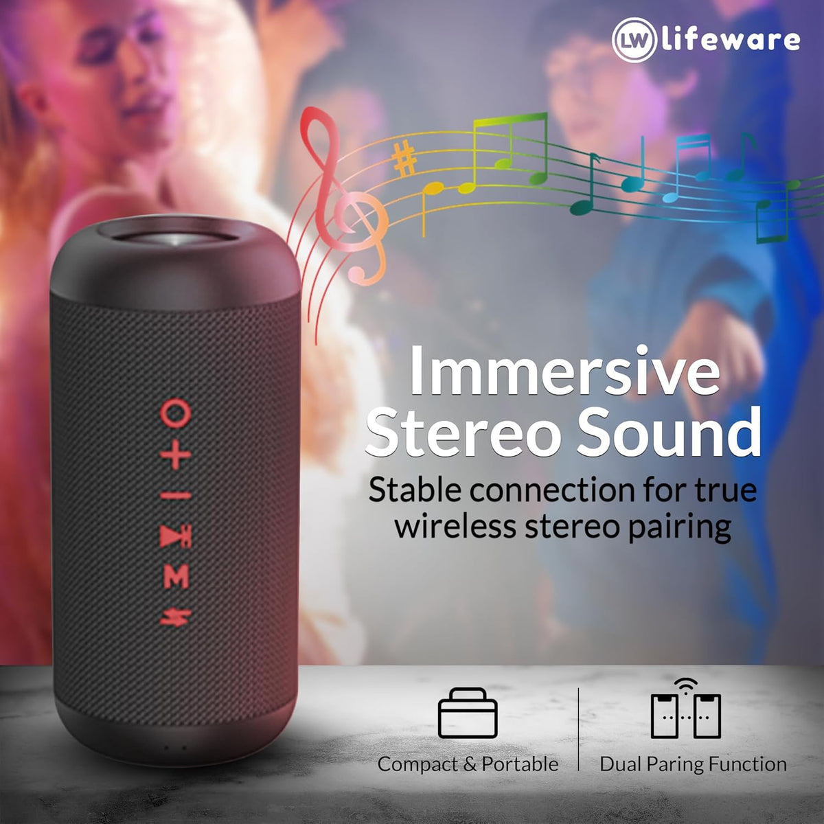 TKO Wireless Speaker, IPX5 Water Resistant, TWS, Built-in Rechargeable Battery, Portable USB Speaker for All Devices