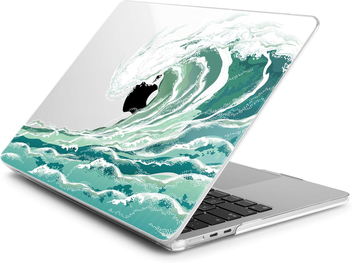 Batianda Premium Case for New MacBook Air 15 inch 2025 M4 2024 2023 with M3 M2 Chip Model A3241/A3114/A2941, Designed Protective Plastic Hardshell & Keyboard Cover & Screen Protector, Waves