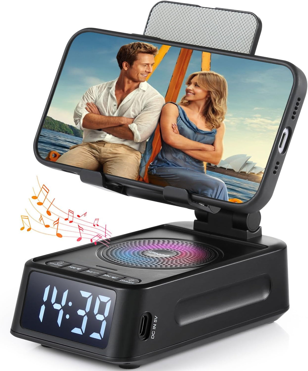 iFkoo Gifts for Men Women, Phone Stand with Bluetooth Speaker&Clock, Birthday Gifts for Him, Phone Holder with Wireless