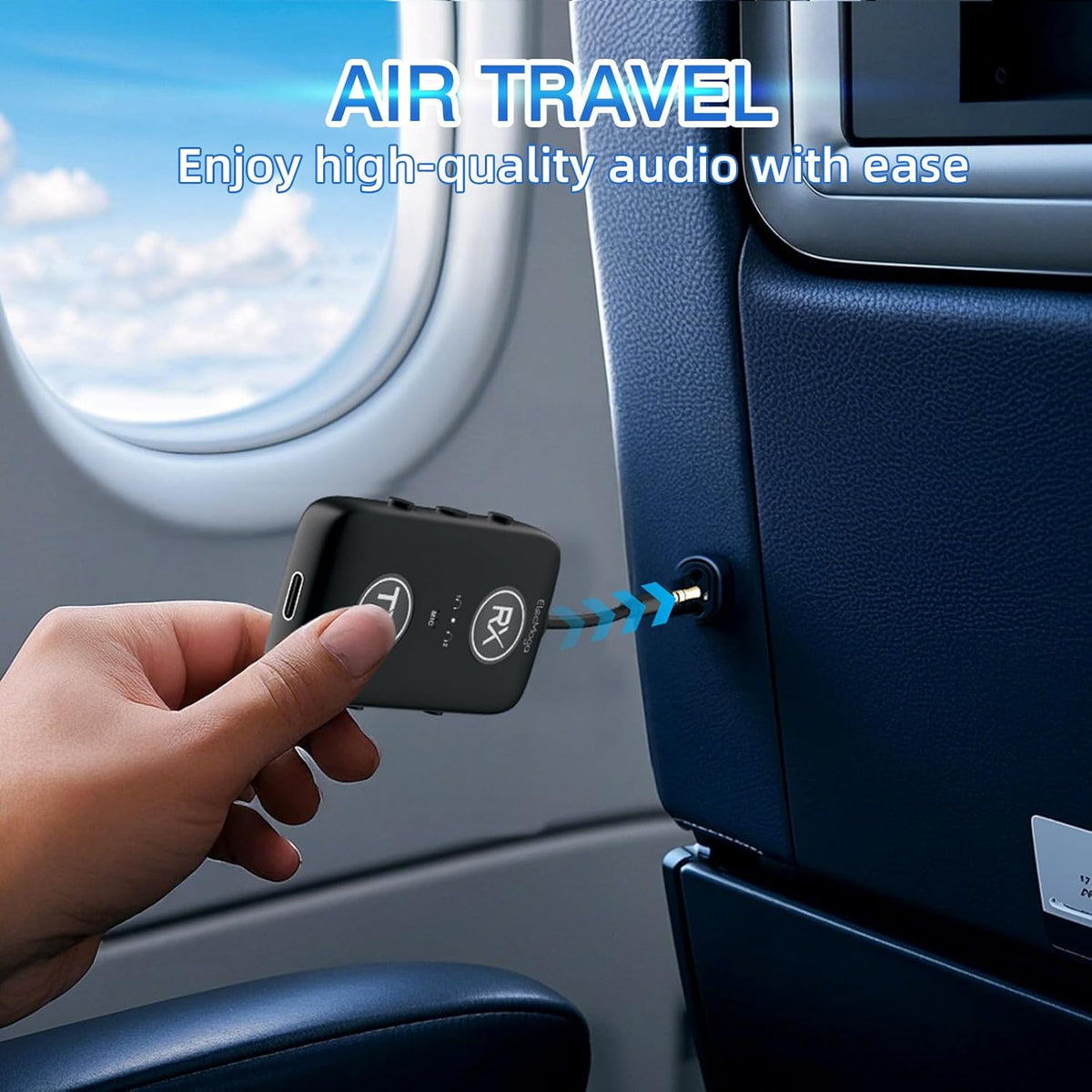 2025 Upgraded Airplane Bluetooth 5.4 Adapter with aptX Adaptive, ElecMoga Airplane Travel Essentials Supports 2 AirPods or Headphones, 2-in-1 AUX Wireless Transmitter Receiver for Gym, TV, Car, Audio