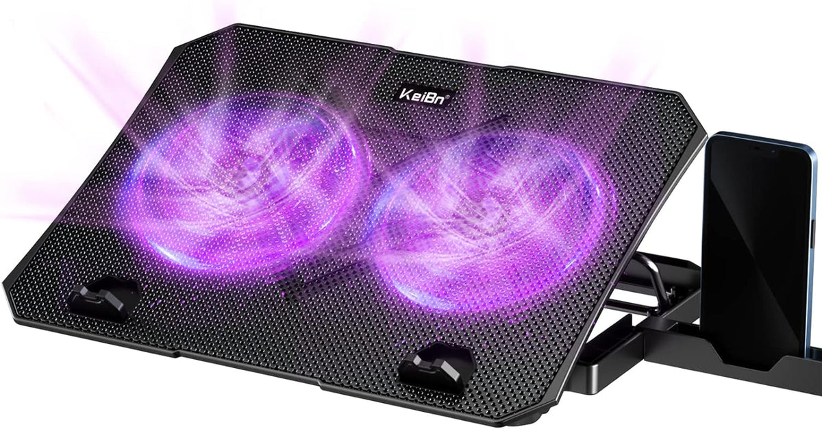 KeiBn Upgrade Laptop Cooling Pad, KeiBn Laptop Cooler 2 Fans for 10-15.6 Inch Laptops, 5 Height Stands, 2 USB Ports (S039-Purple)