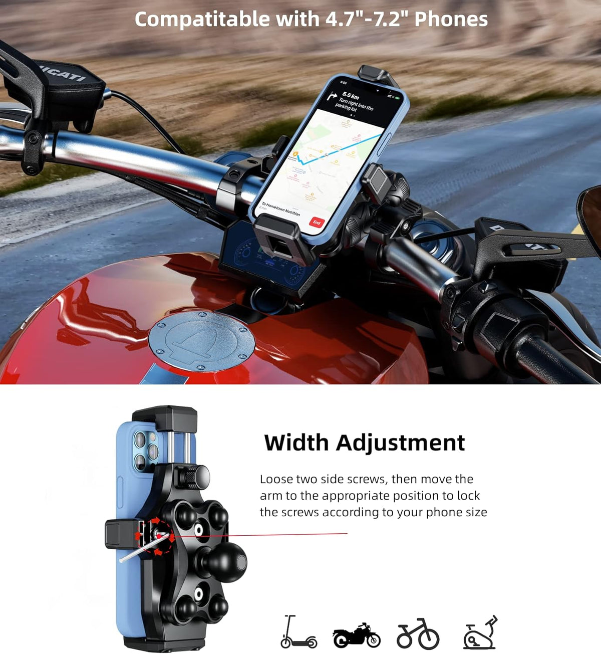 Kewig Motorcycle Phone Mount- [Vibration Dampener] [High-Speed Secure Lock] Motorcycle Cell Phone Holder, Bike Phone Handlebar Mount for 4.7-7.2" Smartphone