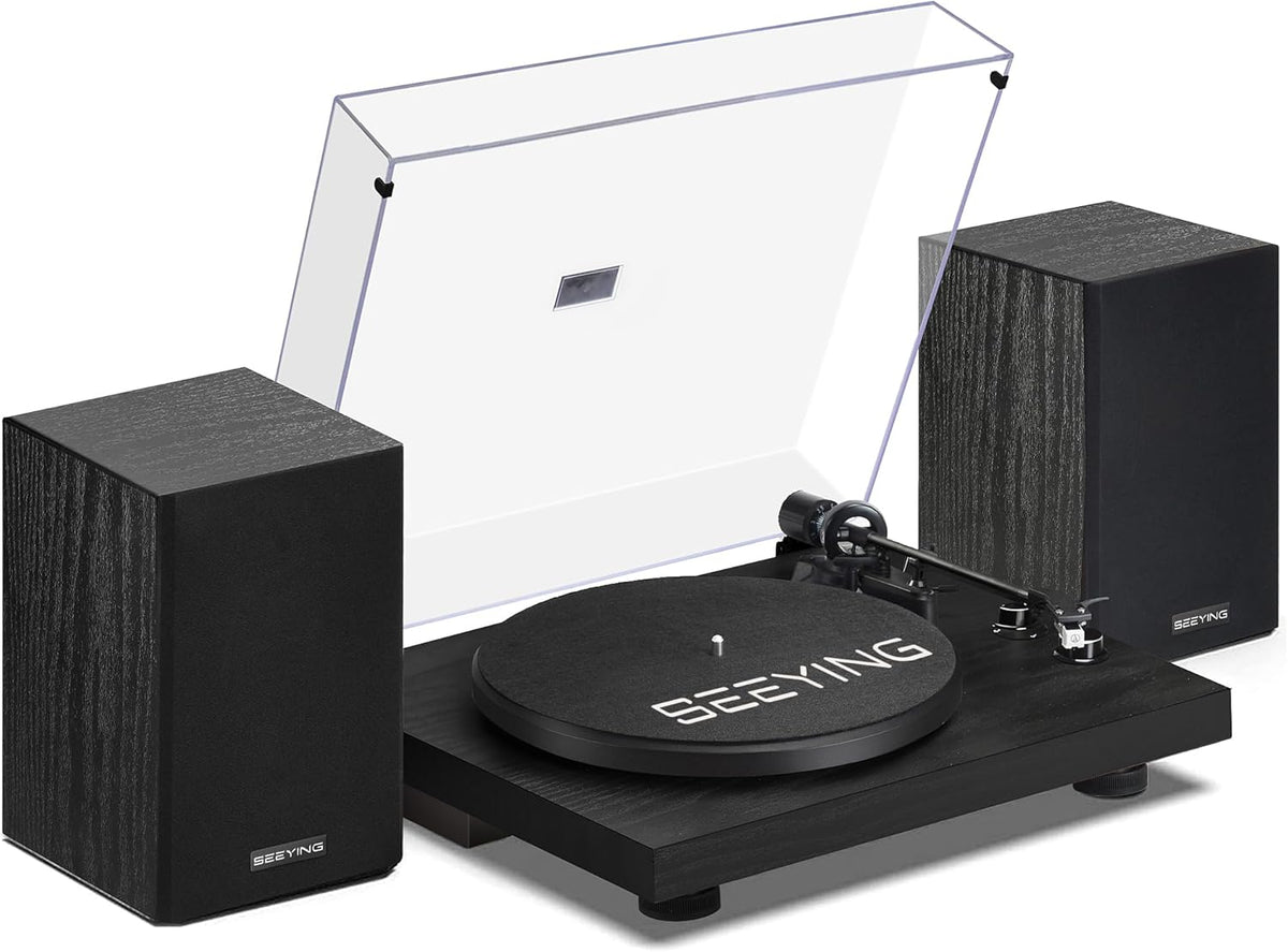 Record Player Vinyl Bluetooth Turntable with 36 Watt Stereo Bookshelf Speakers, Hi-Fi System with Magnetic Cartridge, USB Recording and Auto Stop