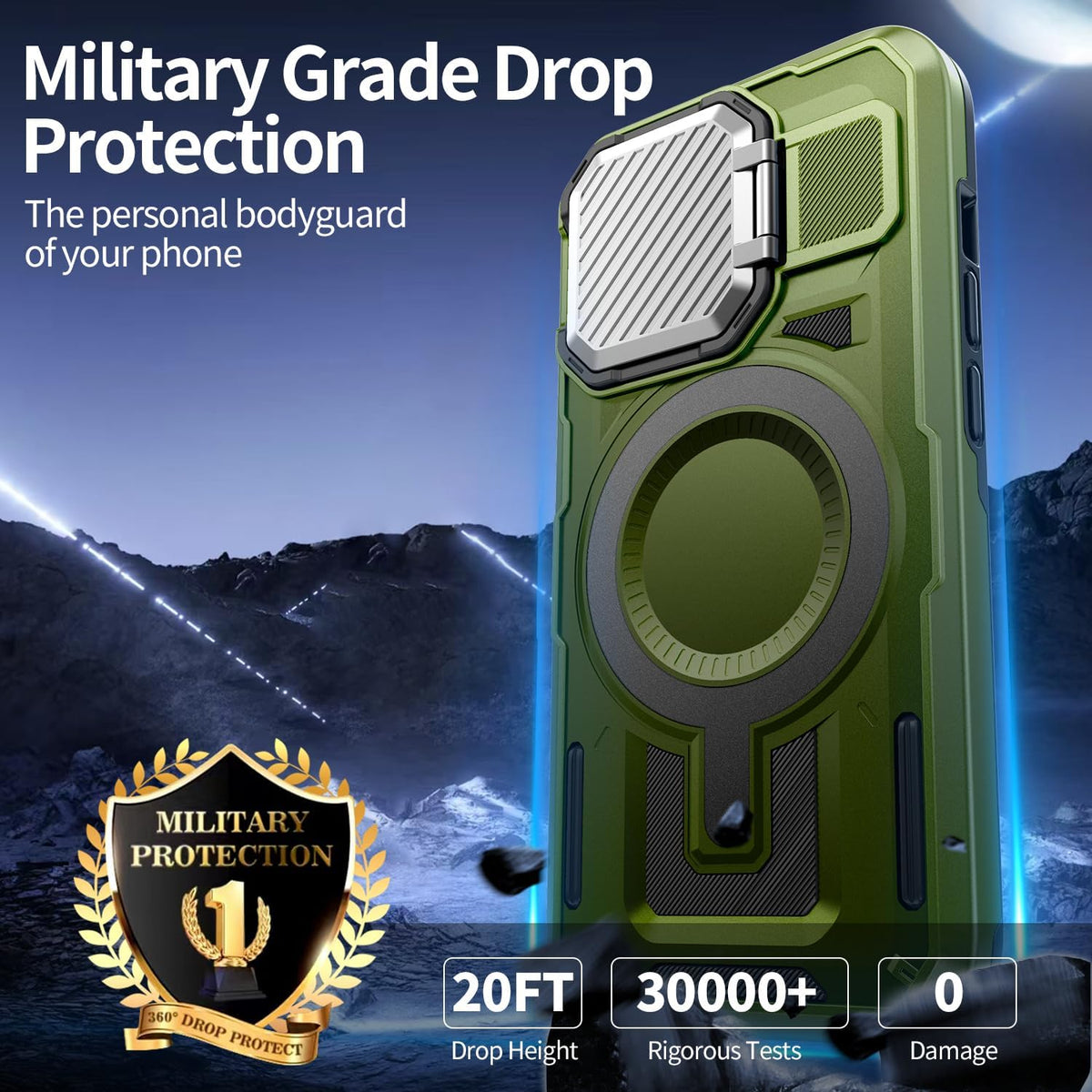Camera Stand Case for iPhone 13/14, [Compatible with Mag Safe] [Lens Cover] 2024 Version Military Grade Protective Soft Case for iPhone 13/14 6.1 inch Men Women, Green