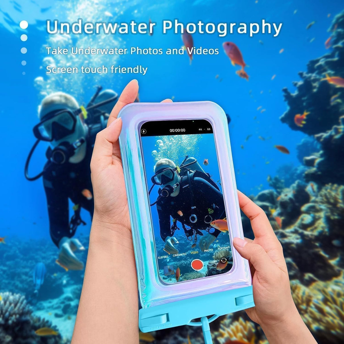 Floatable Waterproof Phone Pouch Case for iPhone 16 Pro Max/15/14/13/12, IP68 Travel Cellphone Waterproof Phone Pouch, Iridescent Blue,1 Pack