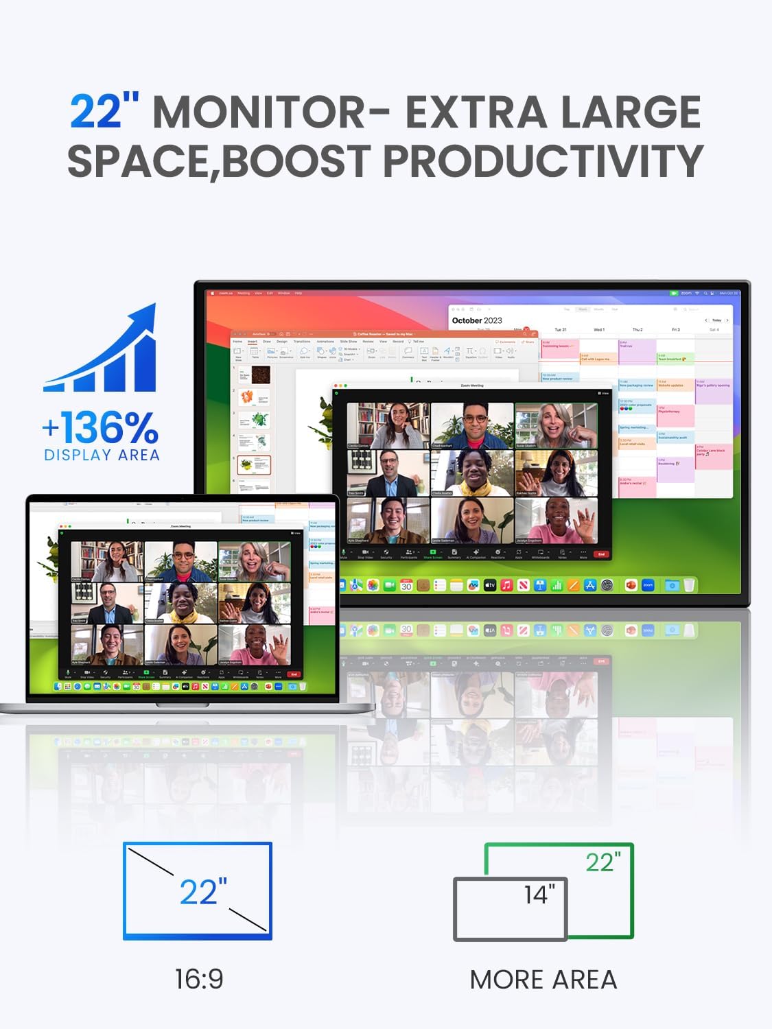 UPERFECT 22" 2K QLED Portable Touchscreen Monitor w/VESA & 180° Adjustable Stand, 2560×1440 QHD FreeSync HDR, 100% DCI-P3 Color, USB-C HDMI Travel Second Monitor for Laptop, Switch, Phone