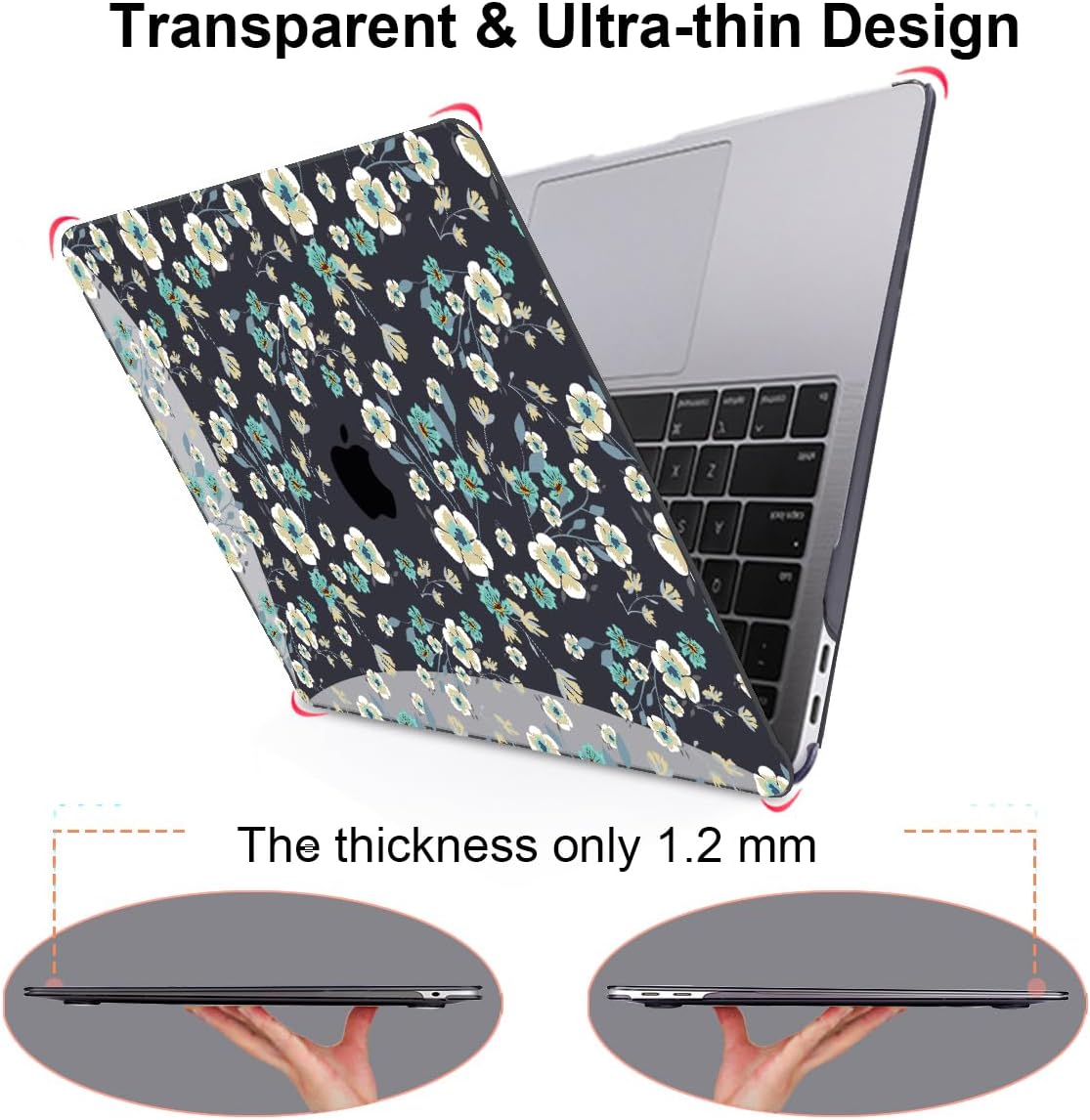for MacBook Air 13 inch Case 2021 2020 2019 2018 Release M1 A2337 A2179 A1932, Pritned Pattern Plastic Hard Case Cover for MacBook Air 13 M1 with Retina Display Touch ID, Small Green Flowers