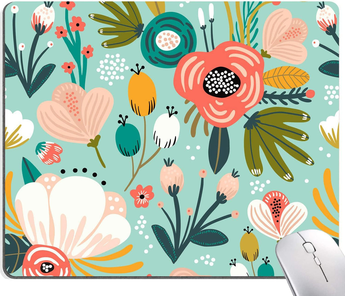 Mouse Pad, Cute Abstract Floral Mouse Pad for Women, Washable Square Cloth Mousepad for Office Laptop, Non-Slip Rubber Computer Mouse Pads for Wireless Mouse, Personalized Mouse Pads for Desk