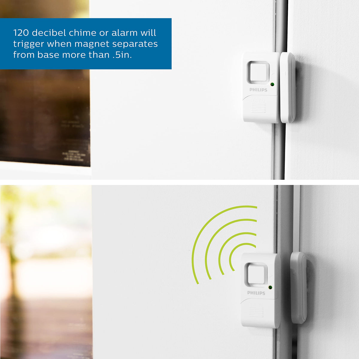 Philips Personal Security Window and Door Alarm, 4 Pack, DIY Protection, Burglar Alert, Wireless, Chime/Alarm, Easy Installation, Ideal for Home