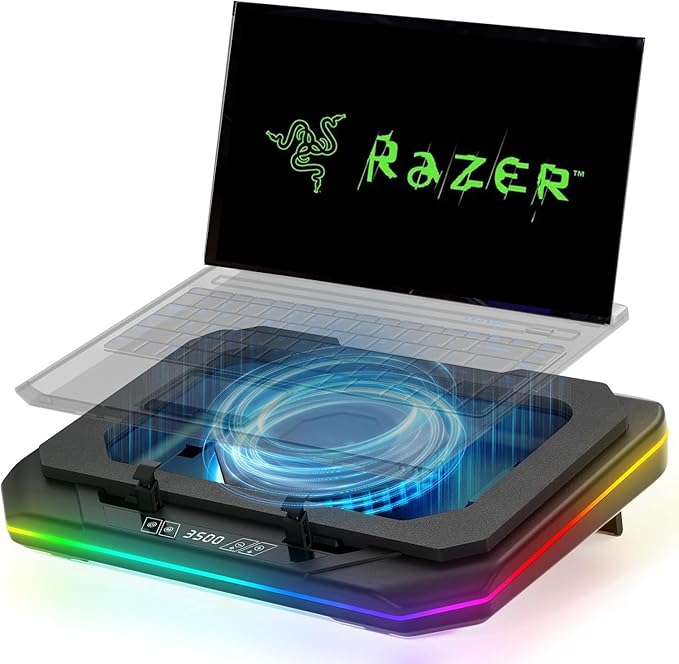 Cooling Pad for Razer Blade 15(2019) Gaming Laptop Cooler with Powerful Turbo Cooling Fan Can Fast Cooling CPU+GPU 40°C Variable Speed6 RGB Light ModeTouch Control LCD Screen 3 USB-A Port