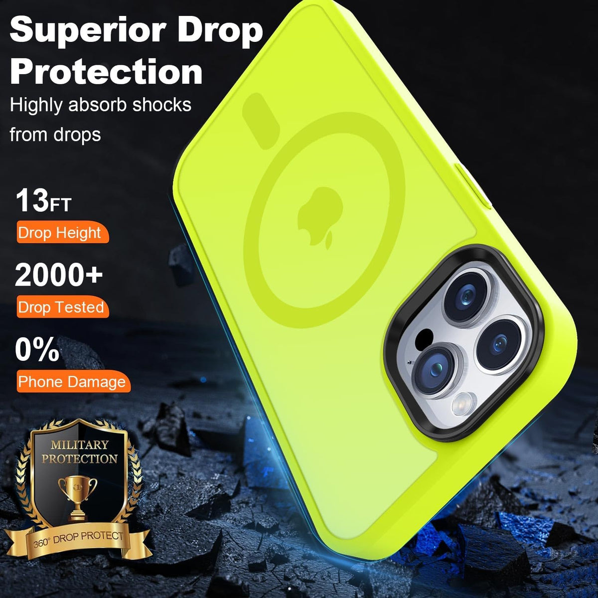 Vooii iPhone 12 Pro Max Case - Slim Translucent Matte, Fluorescent Green, Magsafe Compatible, with Screen & Camera